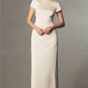 Anthropologie Cream Cap-Sleeve Maxi Column Dress